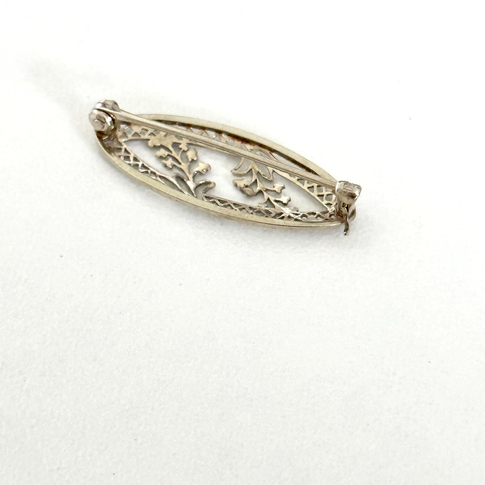 Antique 14K White Gold Floral Filigree Intricate Detail Small Petite Brooch Pin - Picture 6 of 9